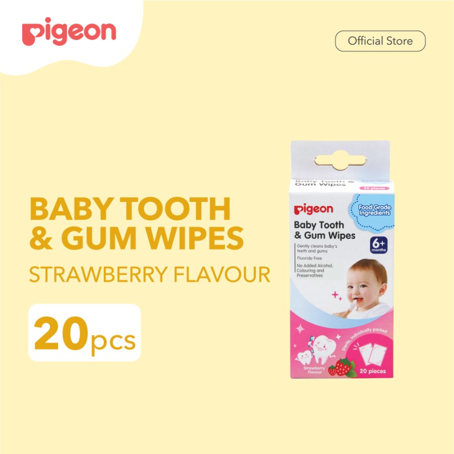 PIGEON BABY TOOTH &amp; GUM WIPES 6M+ STRAWBERRY 20S 61308 / TISSUE BAYI