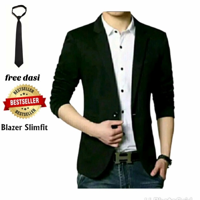 DISKON COD Blazer pria/Jas blazer pria premium warna hitam polos - Hitam, S
