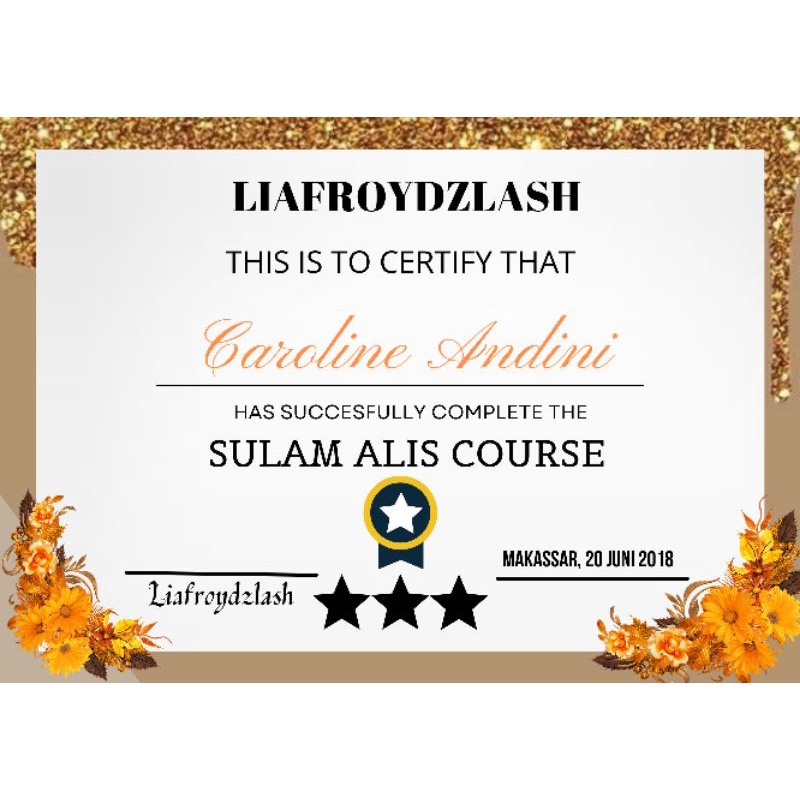 CERTIFICATE EYELASH EXTENSION, LASH LIFT, SULAM ALIS, FACIAL, BB GLOW, DLL Desain Sertifikat
