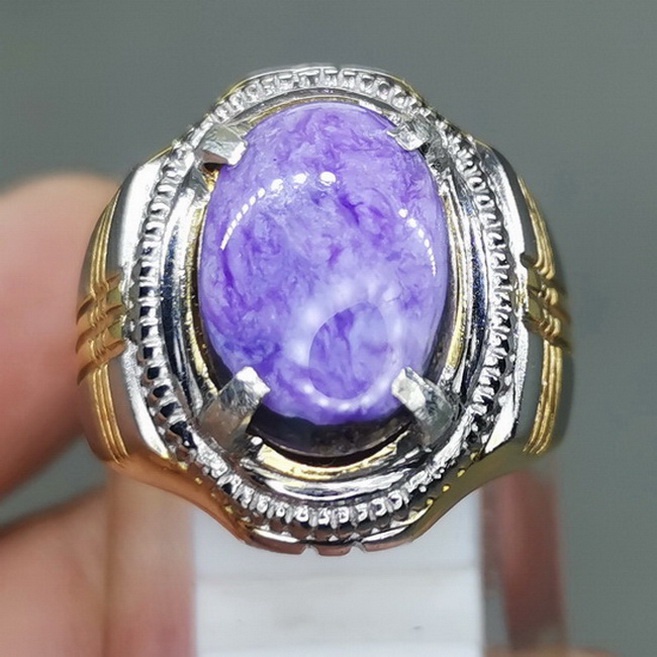 Cincin Batu Akik Bulu Macan ungu Antik Asli