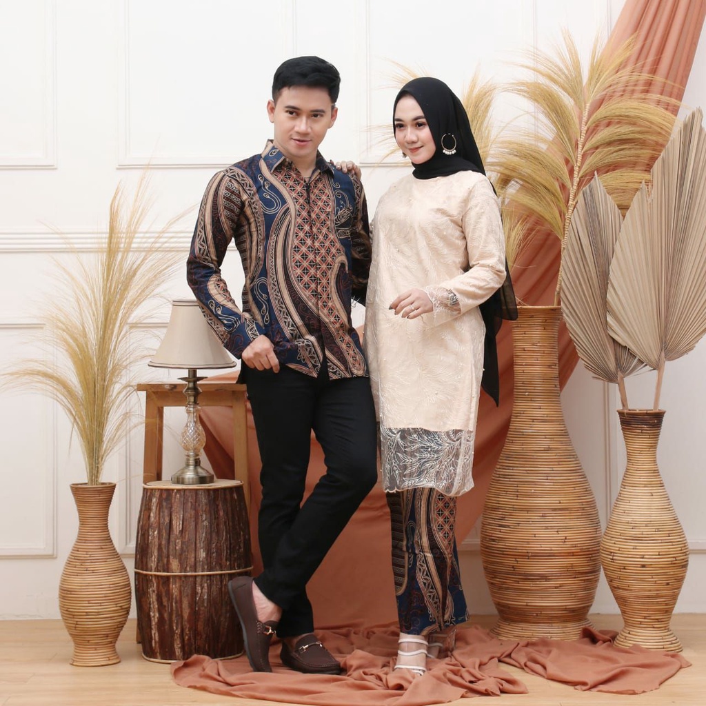 Saroja (111) Couple Batik Atasan Brukat Tunik Parang biru