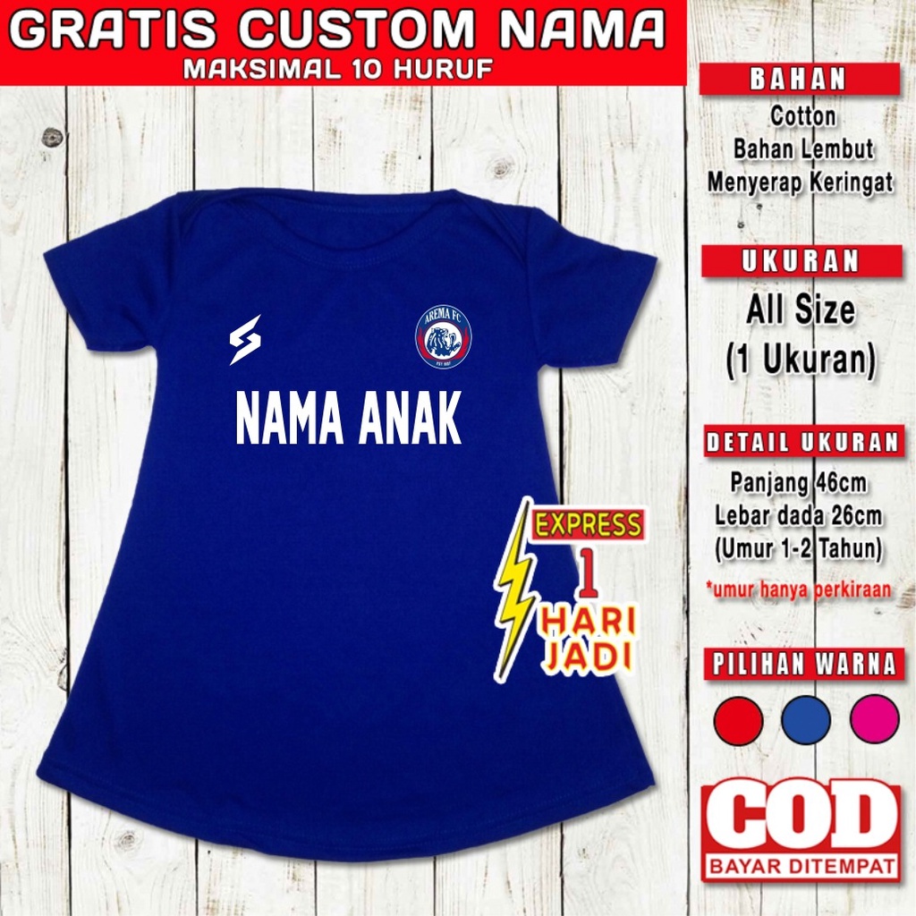 Dress Anak Perempuan Klub Bola Arema Malang GRATIS CUSTOM NAMA Pakaian Bayi Baju Bola Cantik Jersey 