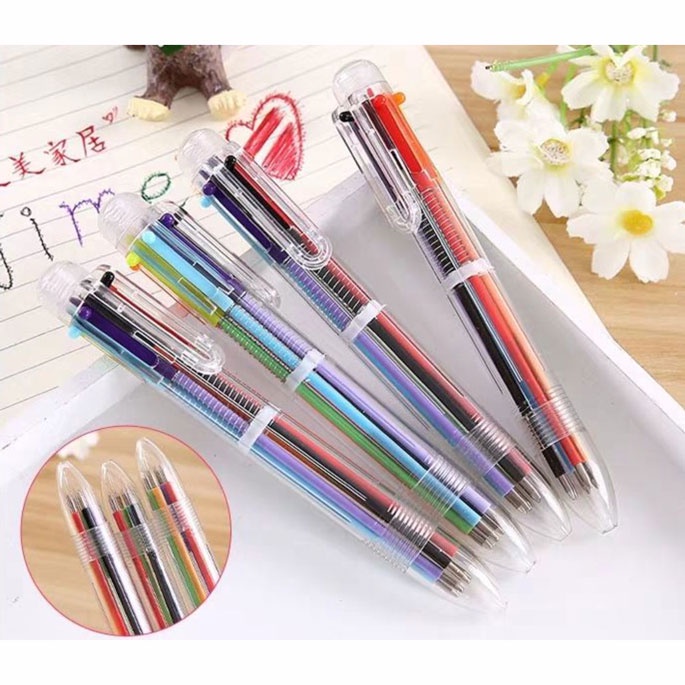 Pulpen 6 in 1 Multi Warna Warni Pena Bolpoin - Multi-Color / Pulpen Warna Warni / Pulpen Warna / Bolpoin Warna / Pena Warna Warni