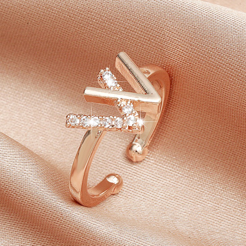 Korean Letter W Diamond Shiny Opening Adjustable Ring Girls Exquisite Ins Trend Sweet Ring Women Fashion Jewelry Accessories Gifts