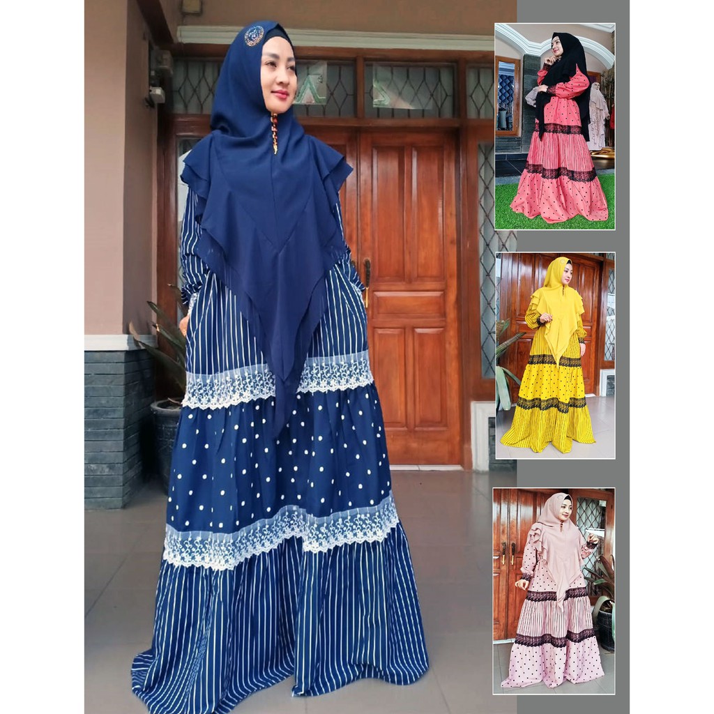 GAMIS SYARI POLKADOT MODERN BIRU DONGKER