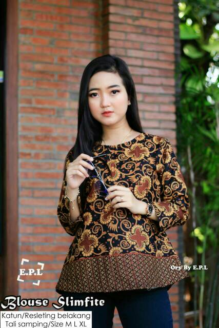 tey-17 Batik wanita ASJ SA HRB026 Kenongo Kemeja Tosca Pendek