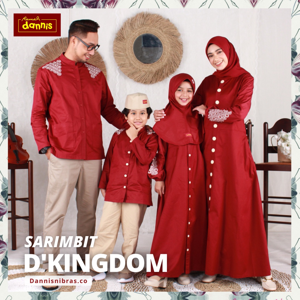 Dannis Sarimbit d'Kingdom Terbaru 2022 Katun Couple Keluarga Baju Lebaran Merah Katun Gamis Koko Set