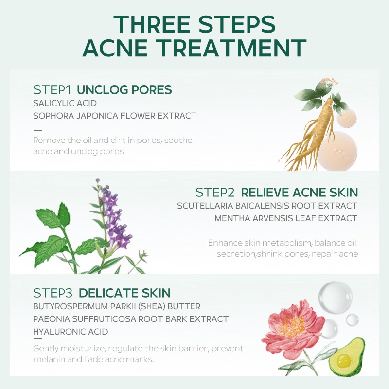 LAIKOU Herbal Anti Jerawat Krim Wajah Asam Salisilat Anti-inflamasi Memperbaiki Menghilangkan Bekas Jerawat 8g
