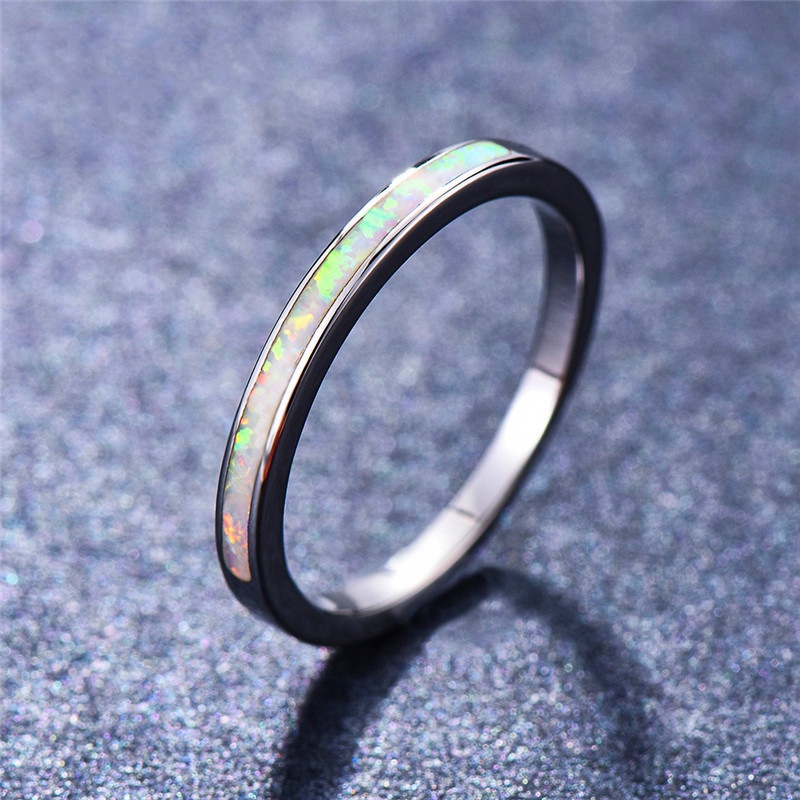 New European and American imitation inlaid blue opal 4mm silver ladies fashion simple thin ring