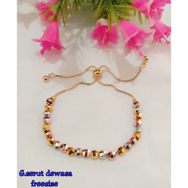 gelang serut xuping lapis emas, gelang serut kombinasi, gelang serut boba