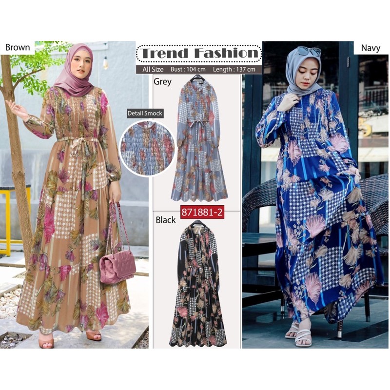 gamis maxi motif Alex smock 881-2