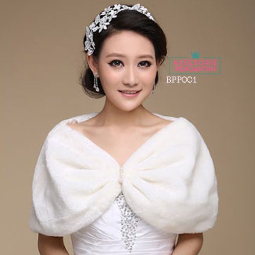 [READY STOCK] AKSESORIS PESTA BOLERO PENGANTIN BULU PESTA PREMIUM PUTIH BBP001