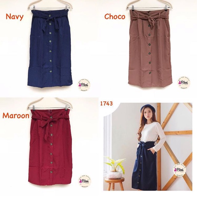 Rok merah cantik / rok button / rok kancing / rok ikat / rok midi murah / rok polos wanita mura 1743