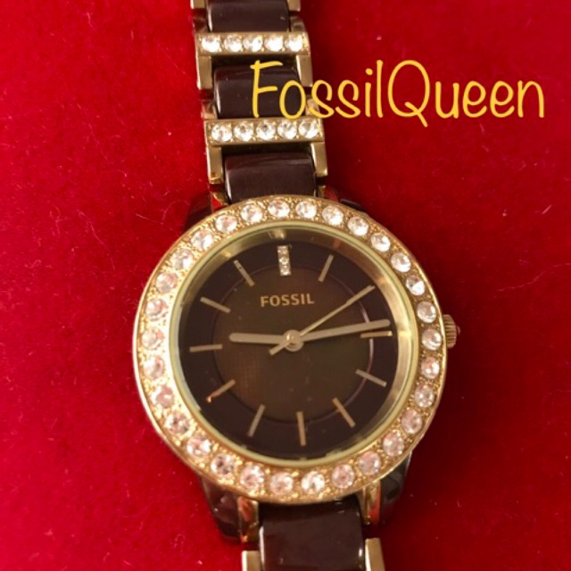 Jam Tangan FOSSIL ORIGINAL PRELOVED Full Blink Swarovski Red-Brown