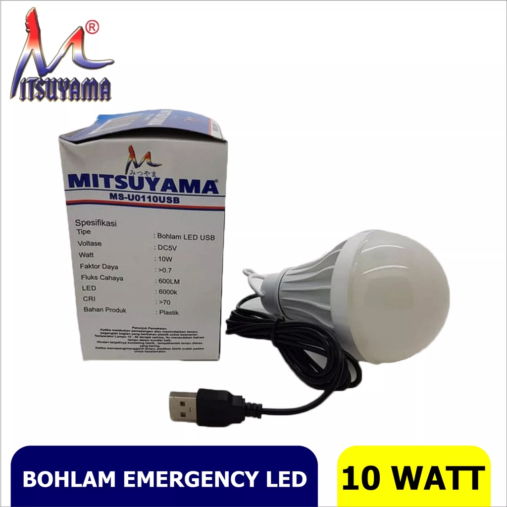 Mitsuyama Lampu Emergency 10W Bohlam LED DC 5V MS-U0110 Kabel USB Panjang 1.5 meter Original