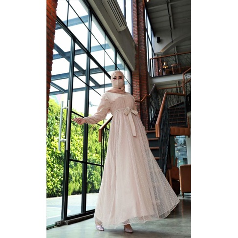 Gamis Pesta Hannah Dress Brukat Tile dot Baju kondangan