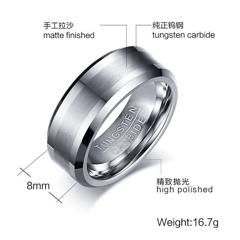 Cincin Single Pria Cowok Tungsten Carbid CP007 Kualitas bagus Cocok Hadiah