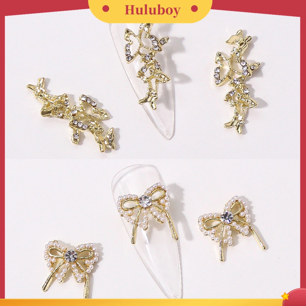 Huluboy Huluboy♡ 10 Pcs Ornamen Berlian Imitasi Bentuk Pita Hati Mutiara 3D Untuk Kerajinan Manicure Nail Art