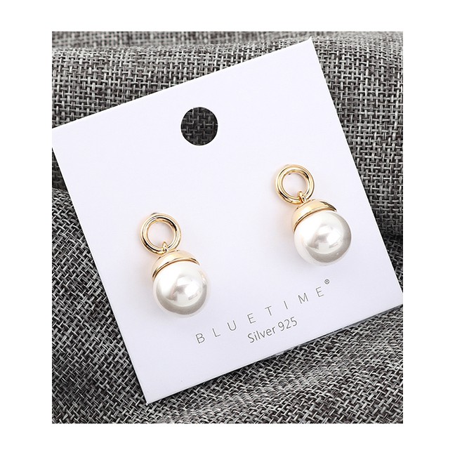 LRC Anting Tusuk Fashion 14k Gold Plated Gold Ring Small Pearl S925 Silver Needle Earrings Y62773