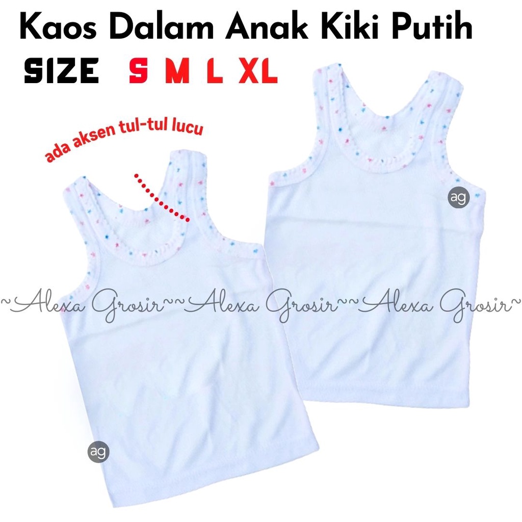 Kaos singlet putih tul tul size S M L XL untuk bayi dan anak MURAH kiki