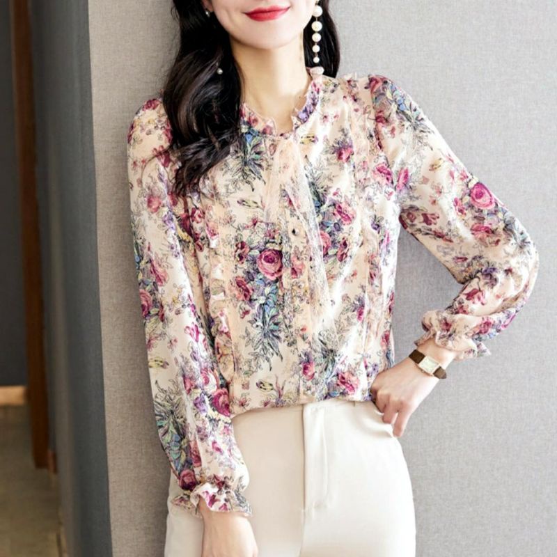 MDLV ~ 5295# Antonia Vintage Blouse Rose Korea Atasan Import