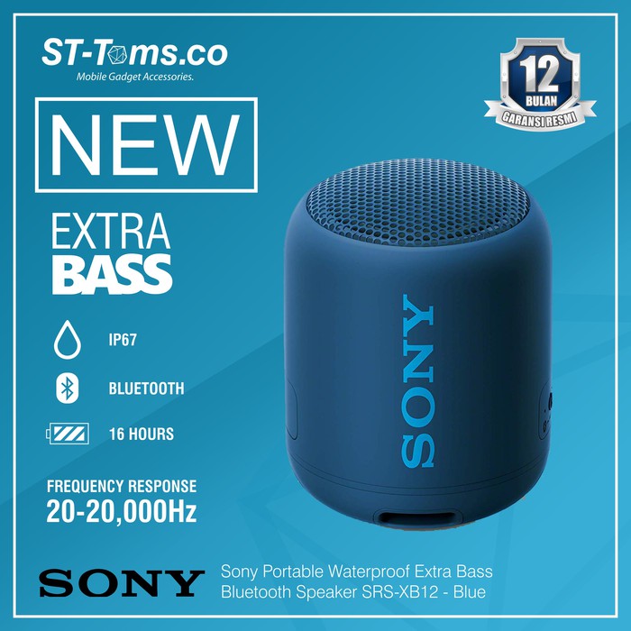 Sony SRS- XB12 / XB 12 Extra Bass Portable Bluetooth Speaker - Blue