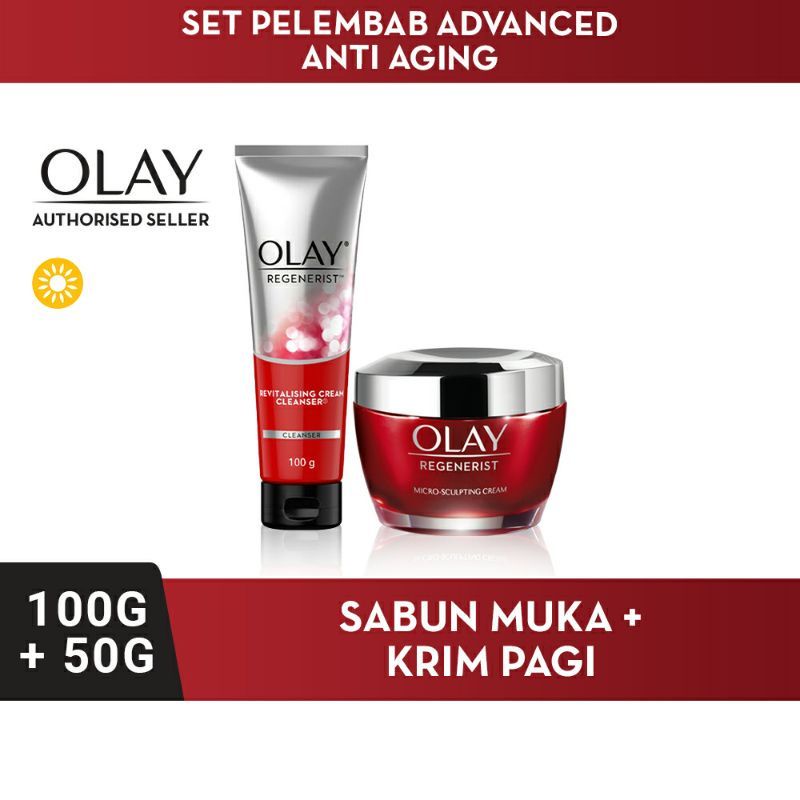 paket Olay Regenerist Set Ritual Krim Pelembab  Malam 50g& Sabun Muka Anti Aging