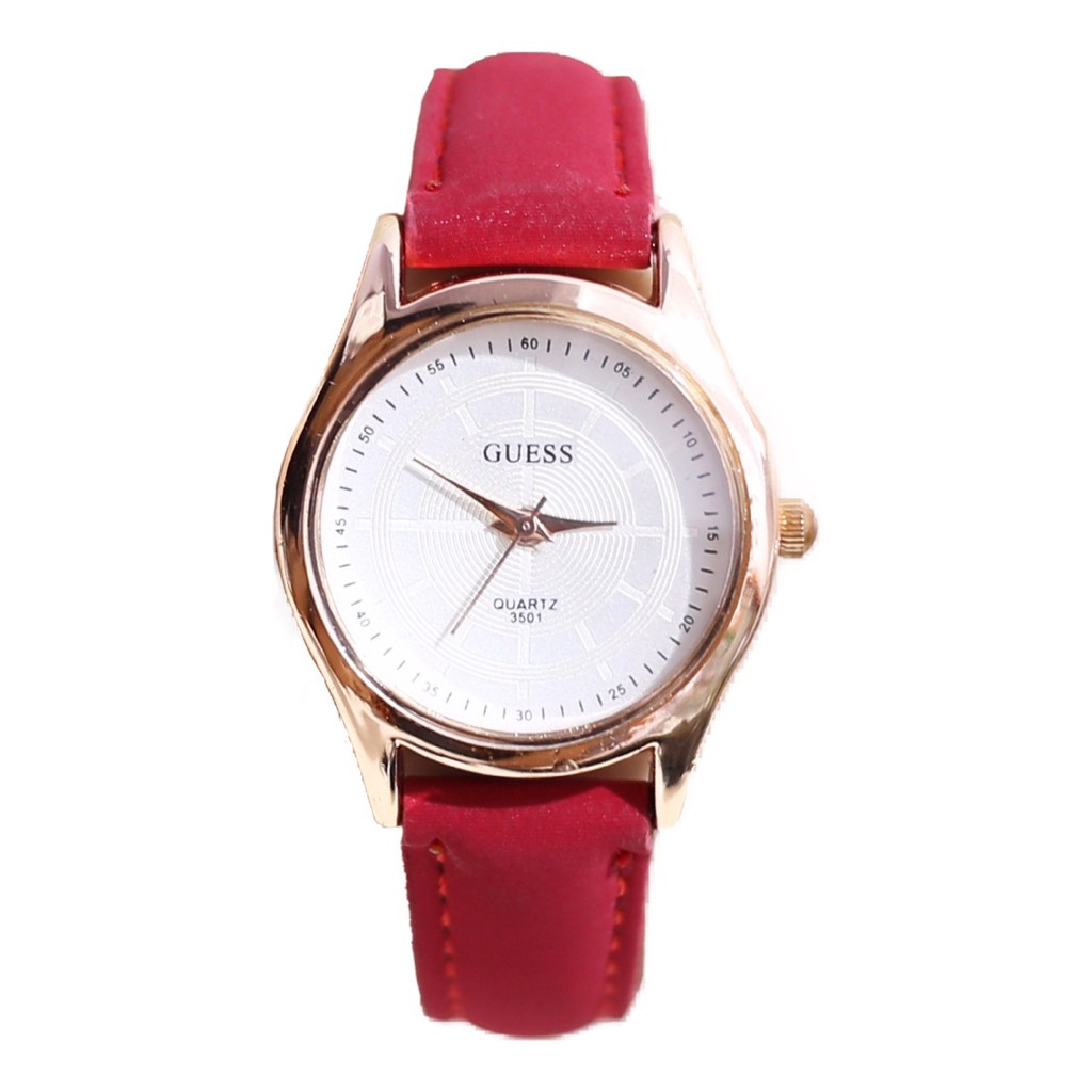 Jam tangan wanita G*ess tali kulit leather grosir ecer murah free baterai cadangan GK011