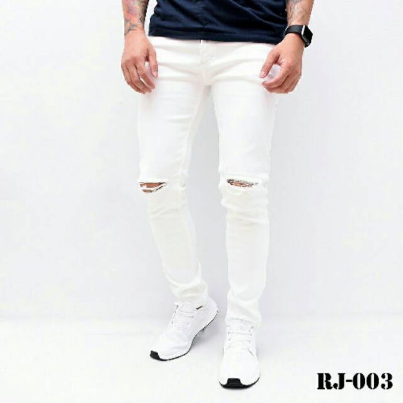 Celana Jeans panjang Putih distro model skinny Stretch Slim fit Celana Jeans pensil putih bersih