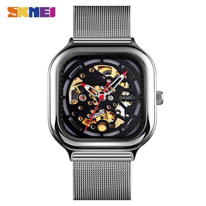 Jam Tangan Pria SKMEI Original Automatic Mechanical Stainless Strap 9184CS Gold-1