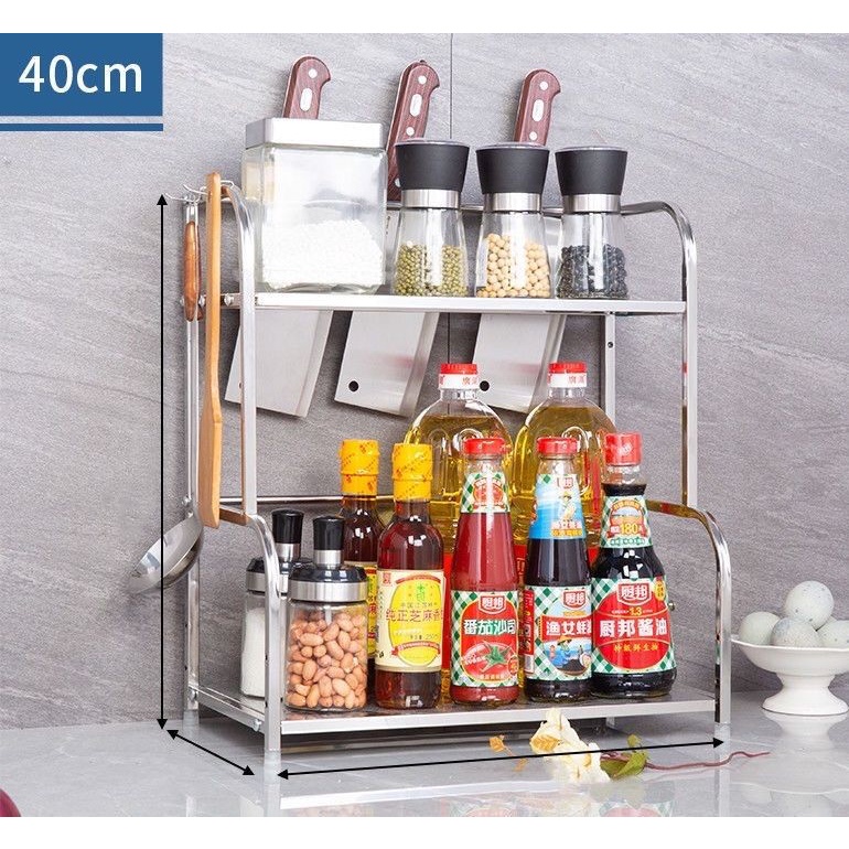 Rak dapur 3 susun stainless serbaguna tempat bumbu portable pisau meja