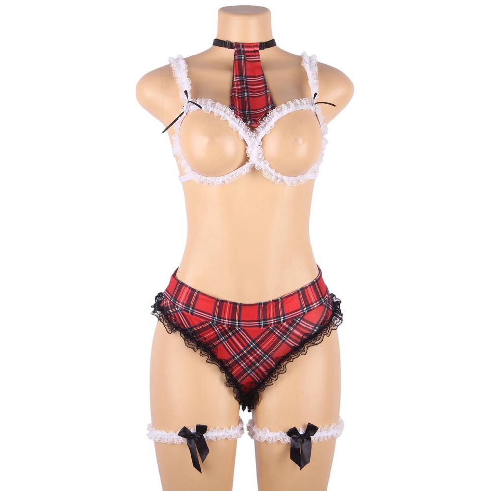 Lingerie Big Size Baju Tidur Sexy Jumbo Plus Size Open Bra Cosplay Student Bra Set