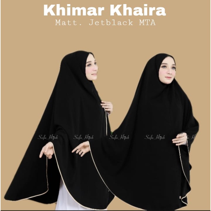 Khimar Syari Jetblack MTA Khimar Khaira list pita warna/polos super cantik pet dan non pet Jilbab Jumbo Hitam pekat Katun arab Khimar Terlaris Safa Hijab