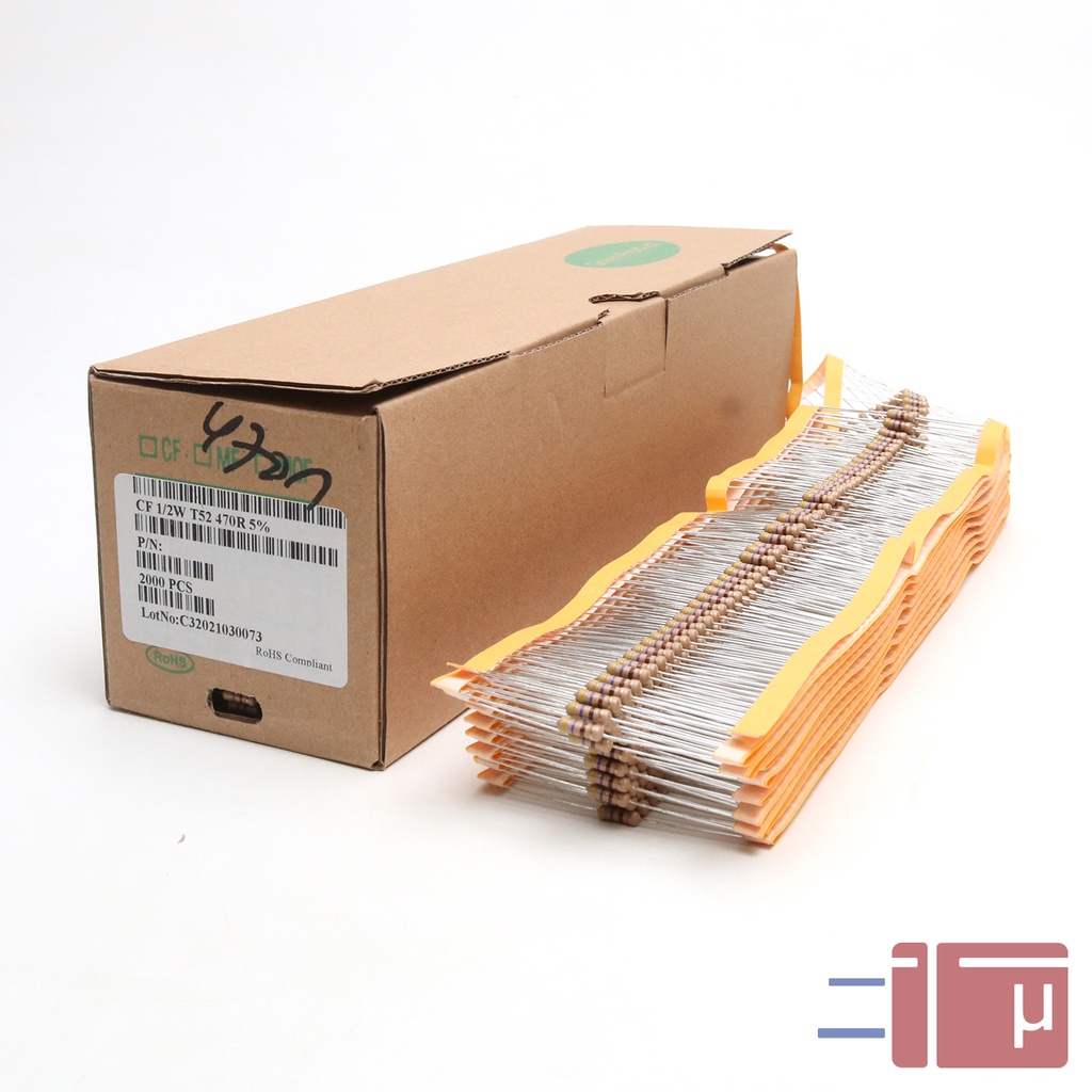 X10 Resistor 470R 470 Ohm 1/2W Karbon 5% Taiwan Kaki Tembaga