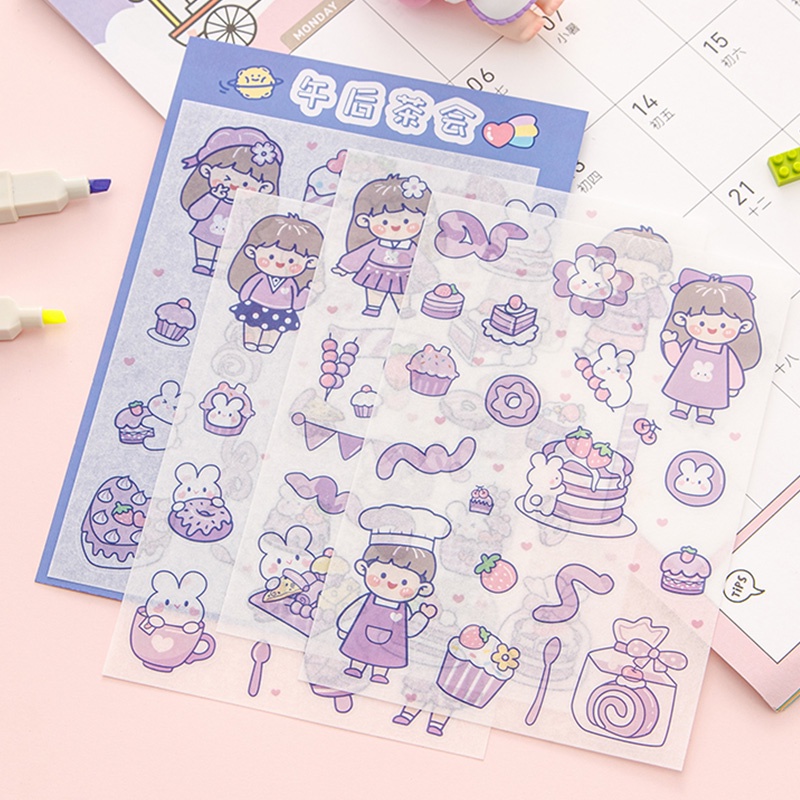 4 Lembar Stiker Kertasselotip Washi Gambar Kartun Perempuan Untuk Dekorasi DIY