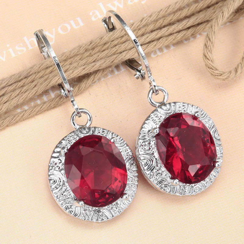 JA-004 Woman Fashion Anting Ruby Safir Perhiasan Silver Perak