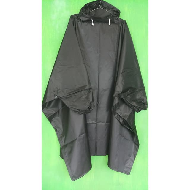 Raincoat Ponco Lengan Hitam Bahan Tebal Sejenis Parasut Taslan Jas Hujan Jas Ujan Waterproof Keren M