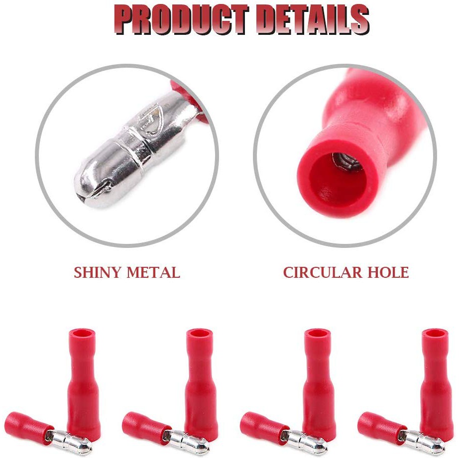 Bullet Red Merah Insulated Male Female Quick Splice Wire Terminals Wire Crimp Connectors Set Termina