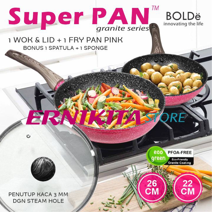 BOLDe SUPER PAN BLACK PINK SERIES - Wajan Granite Coating