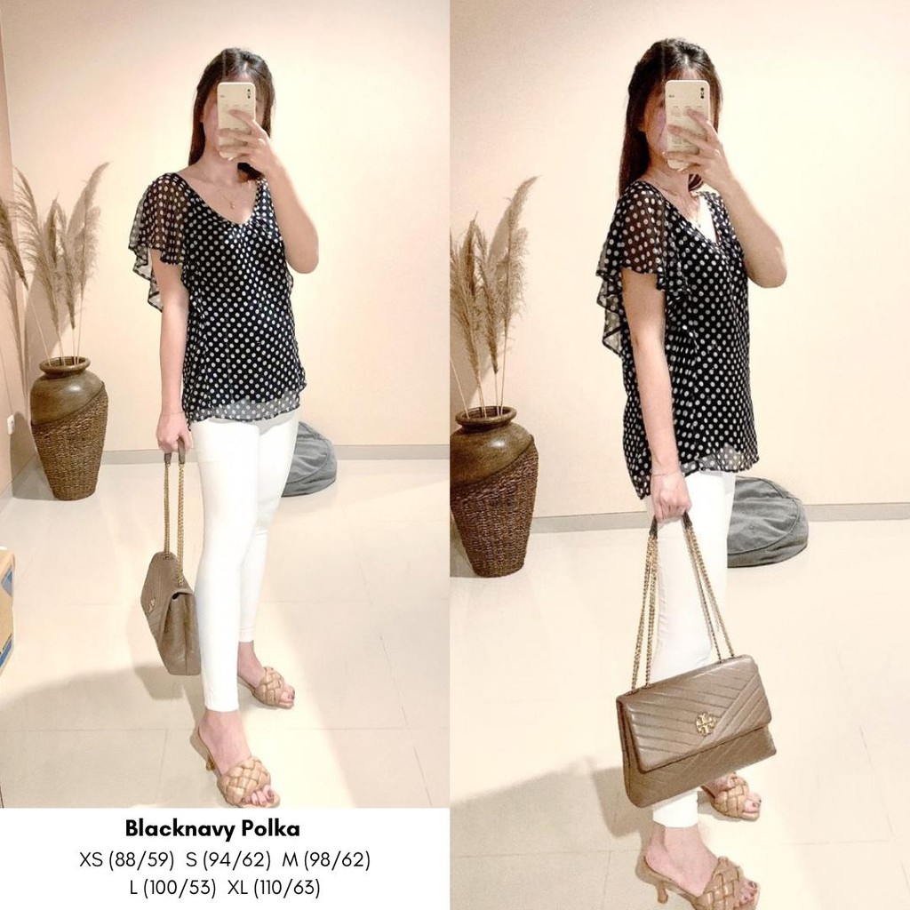 ESPRIT Blouse Wanita Casual Lengan Pendek - Atasan Wanita Polkadot - Blouse Polkadot Branded-1