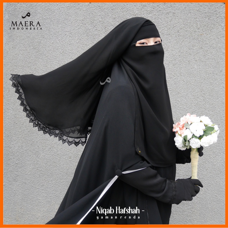 Niqab Yaman Renda Bahan Chiffon Jetblack Hafshah by Maera Indonesia