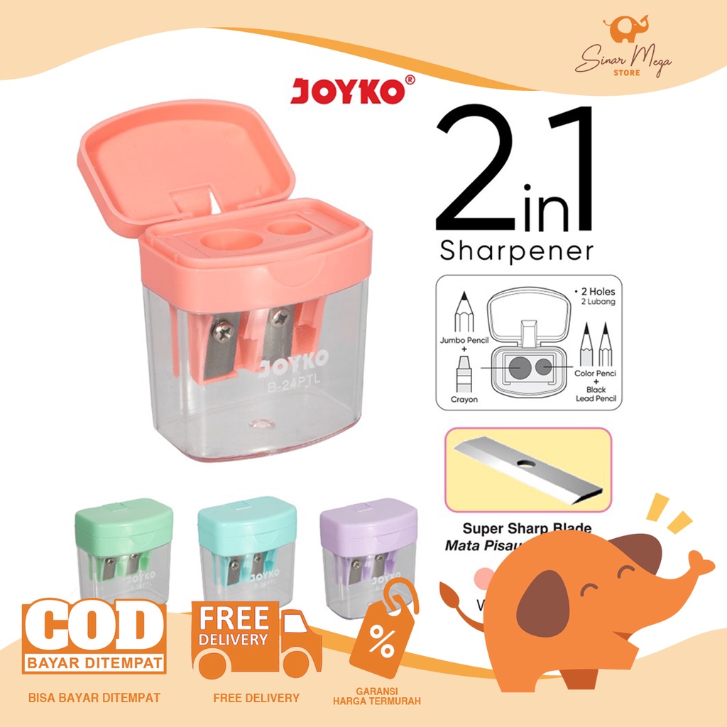 

Pengserut Sharpener Joyko B-24PTL 2 In 1 Pastel Color Serutan Rautan Warna Warni B24PTL Pastel