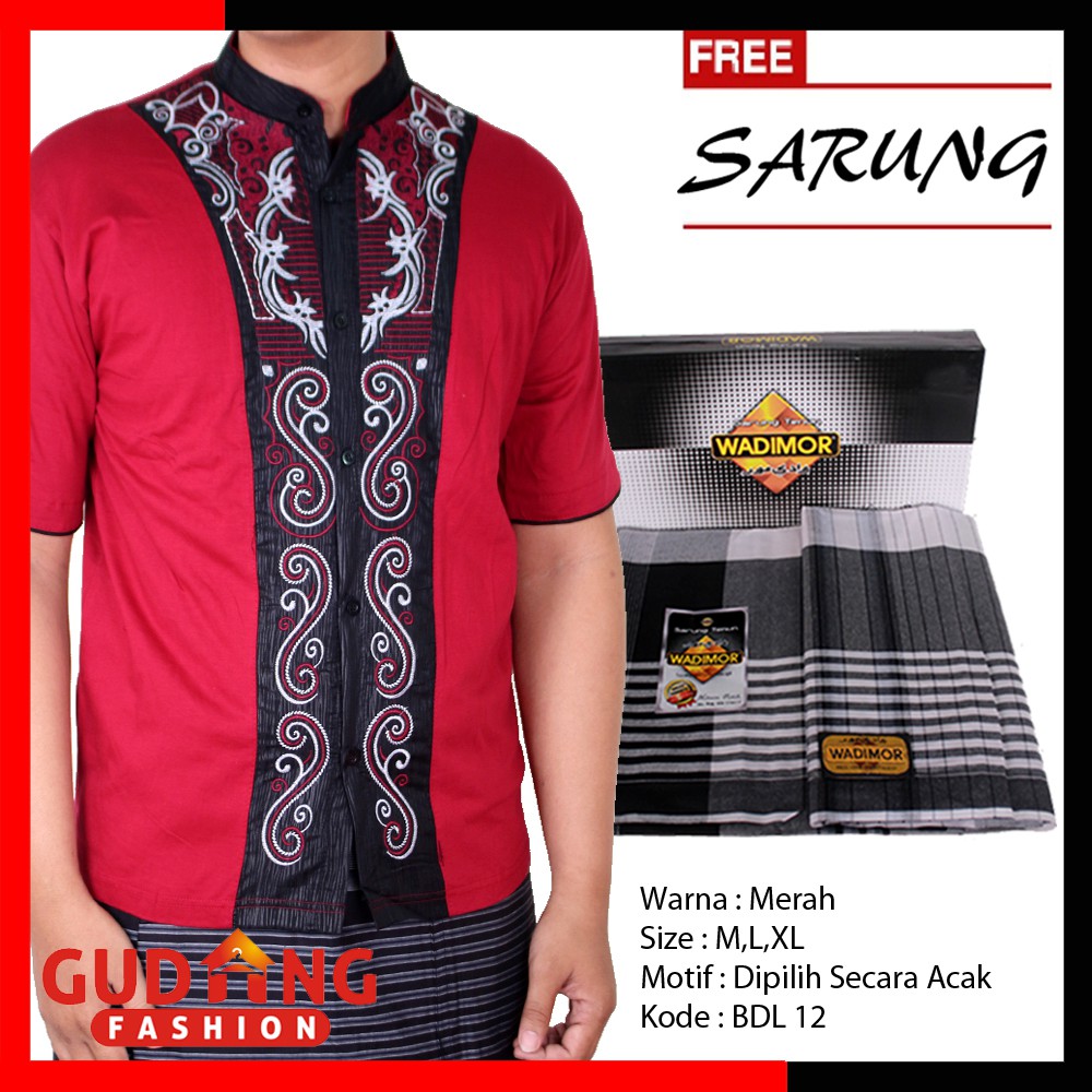 Baju Koko Muslimin Pria Lengan Pendek Plus Free Sarung - Banyak Pilihan Warna  BDL (COMB)