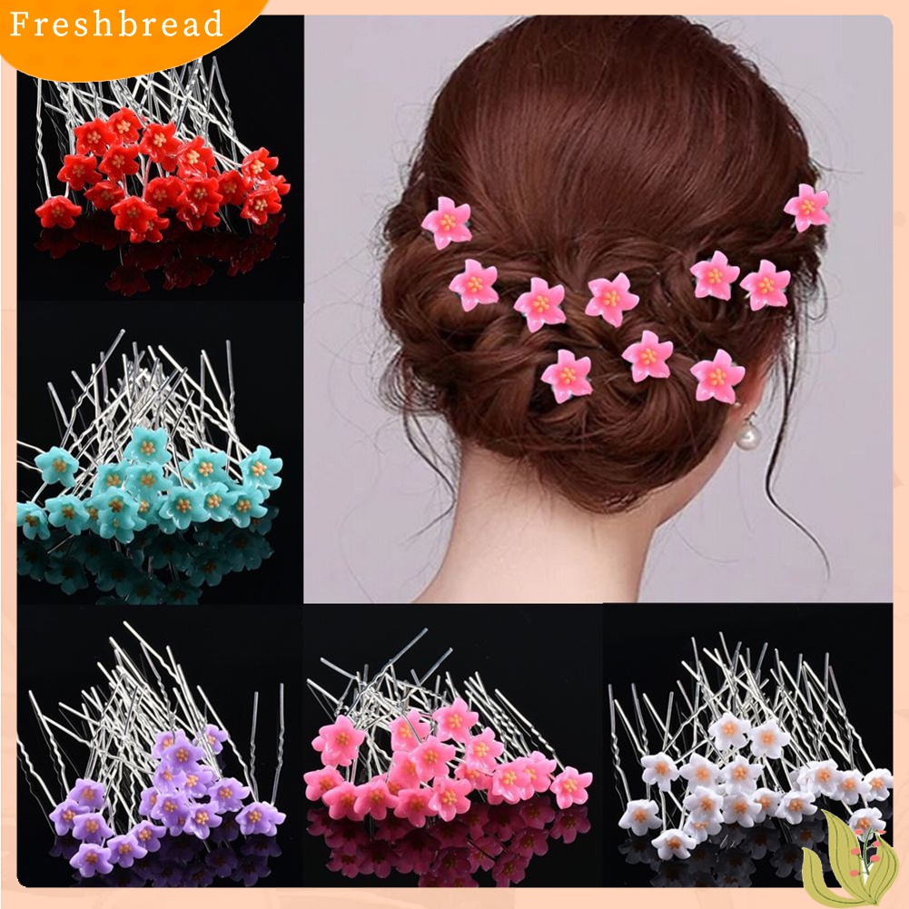 [Fresh] 10Pcs Jepit Rambut Bentuk U Motif Bunga untuk Wanita