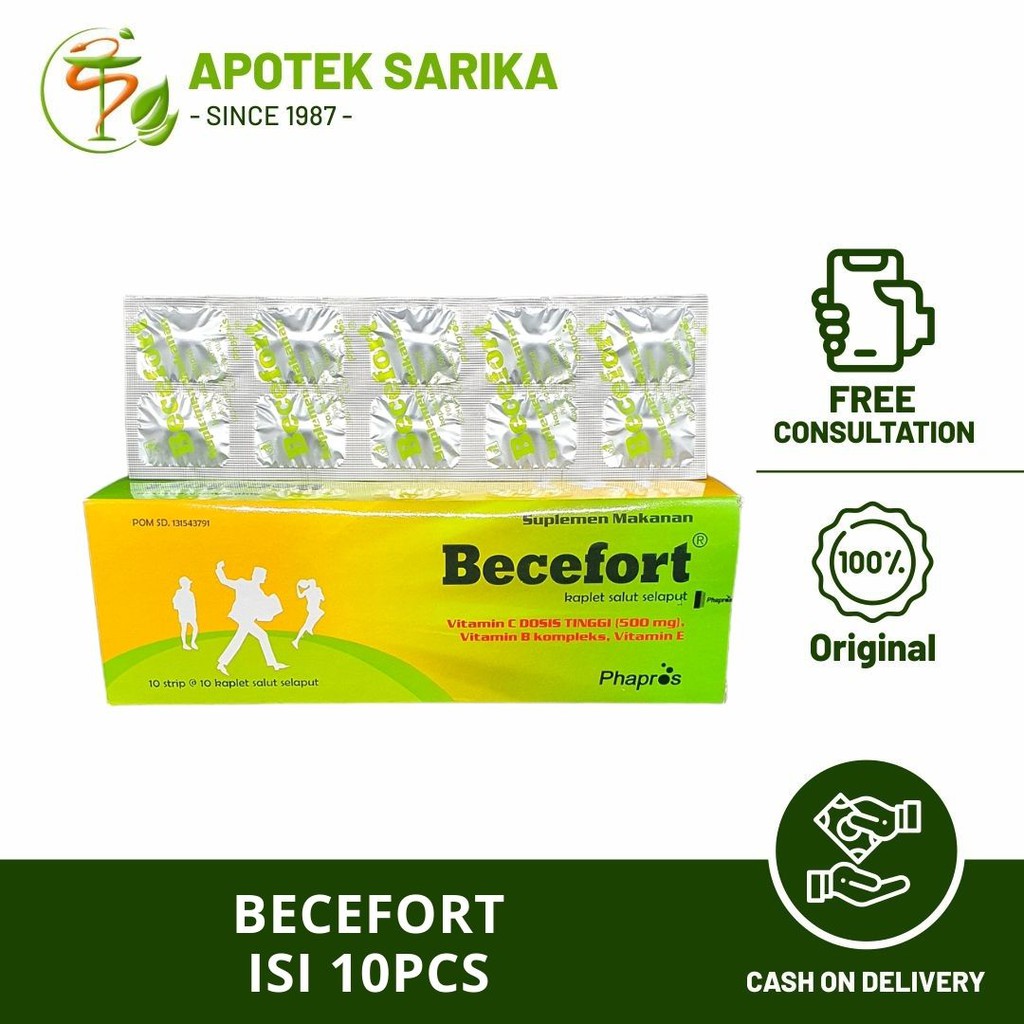 Becefort 1 strip 10pcs (vitamin C 500 mg + B komplek + Vitamin E)