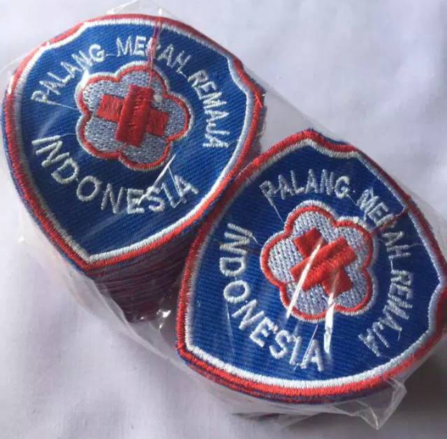 100biji badge pmr - bet pmr - pmr bordir komputer - palang merah remaja - logo pmi bordir - logo pmi