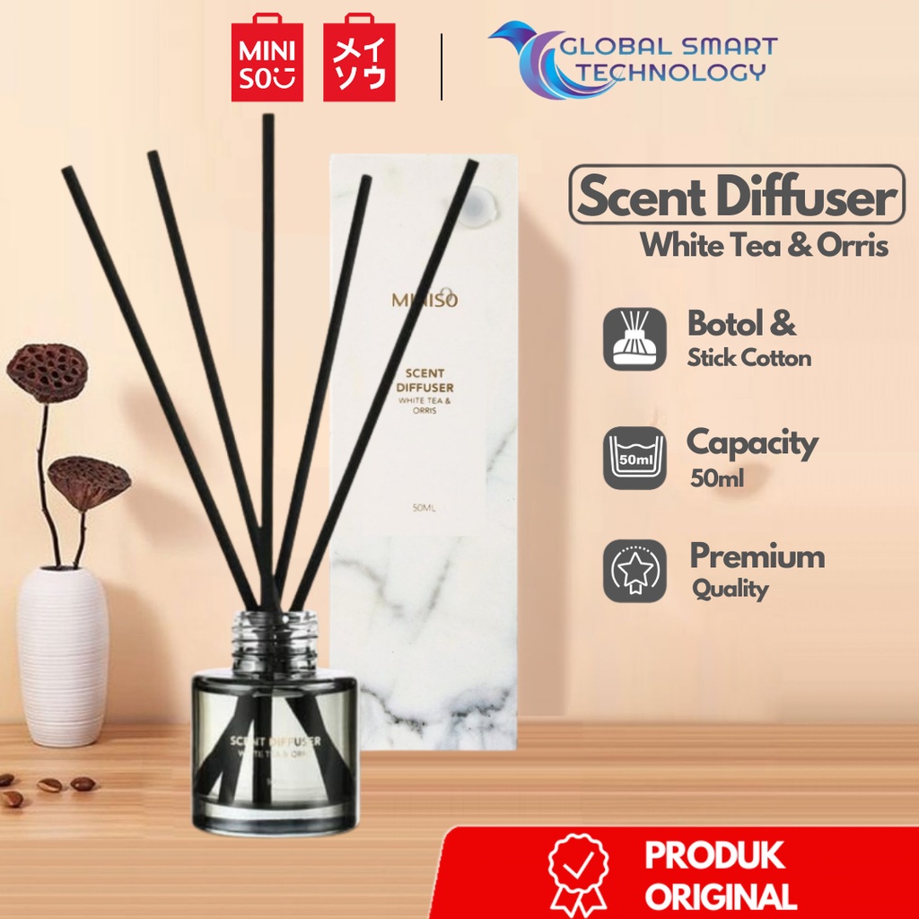 MINISO Pewangi Ruangan Diffuser Aromatherapy Pengharum Bunga Aroma Scent 50ml Original-White Tea & Orris