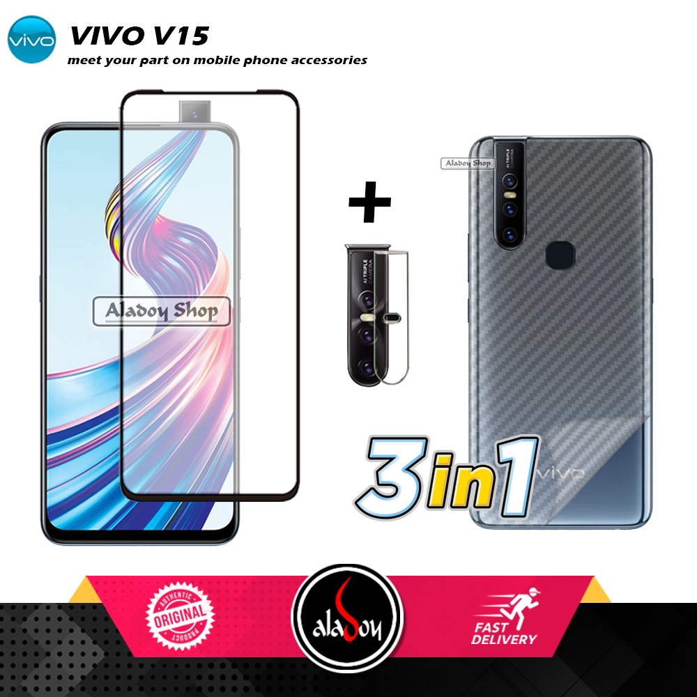 Tempered Glass Layar VIVO V15 / V15 PRO Free Tempered Glass Camera dan Skin Carbon