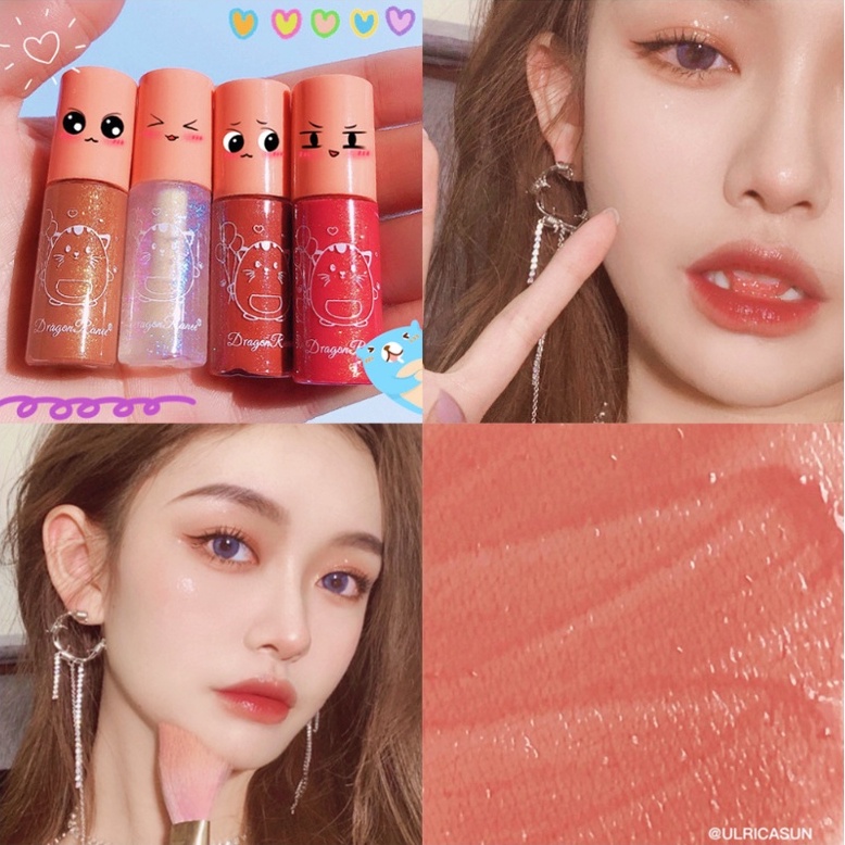 Dragon Ranee Lip Glow Glitter Lipstik Liquid Cair 10 Warna Waterproof Lipstick Membuat Kelopak Mata Menjadi Cetar  XX009