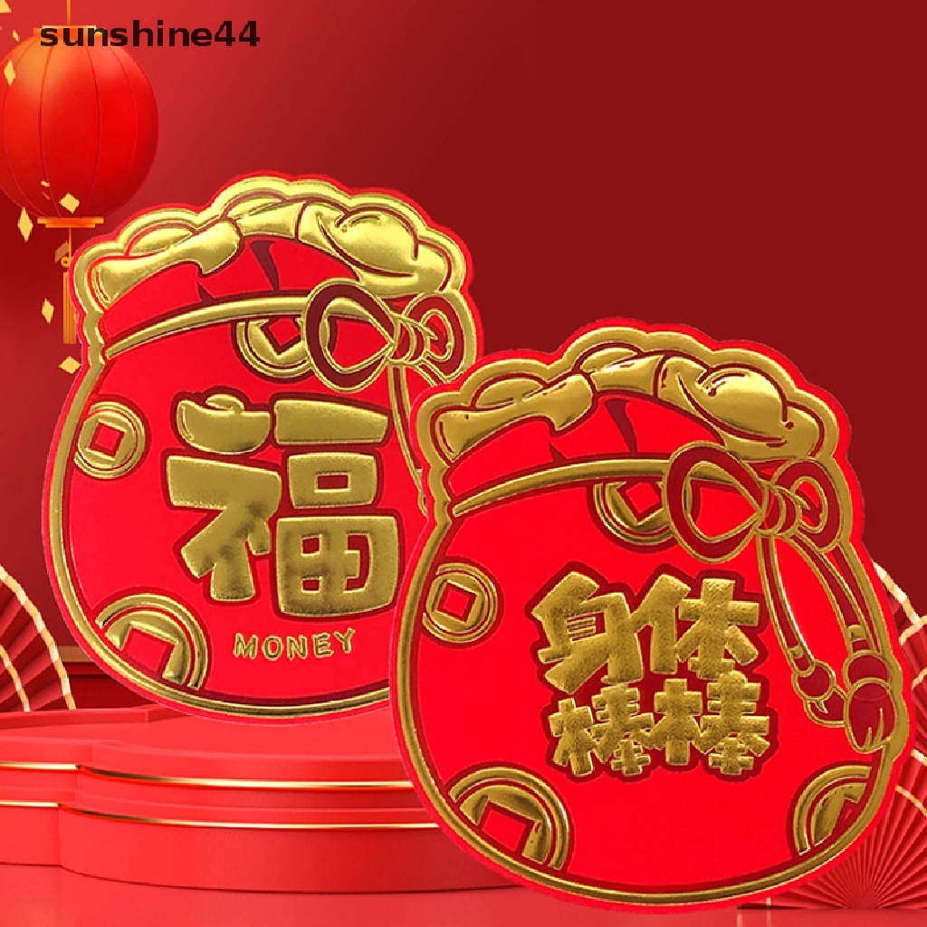 Sunshine 6Pcs Amplop Angpao Tahun Baru Cina / Imlek Gambar Kelinci National Tide 2023 Warna Merah